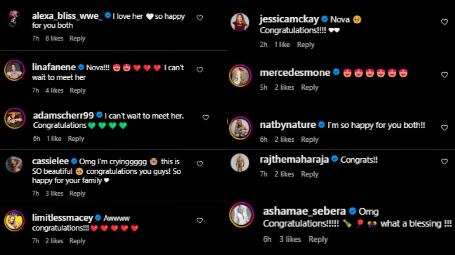 The stars took to the comments (Screenshot via Instagram)
